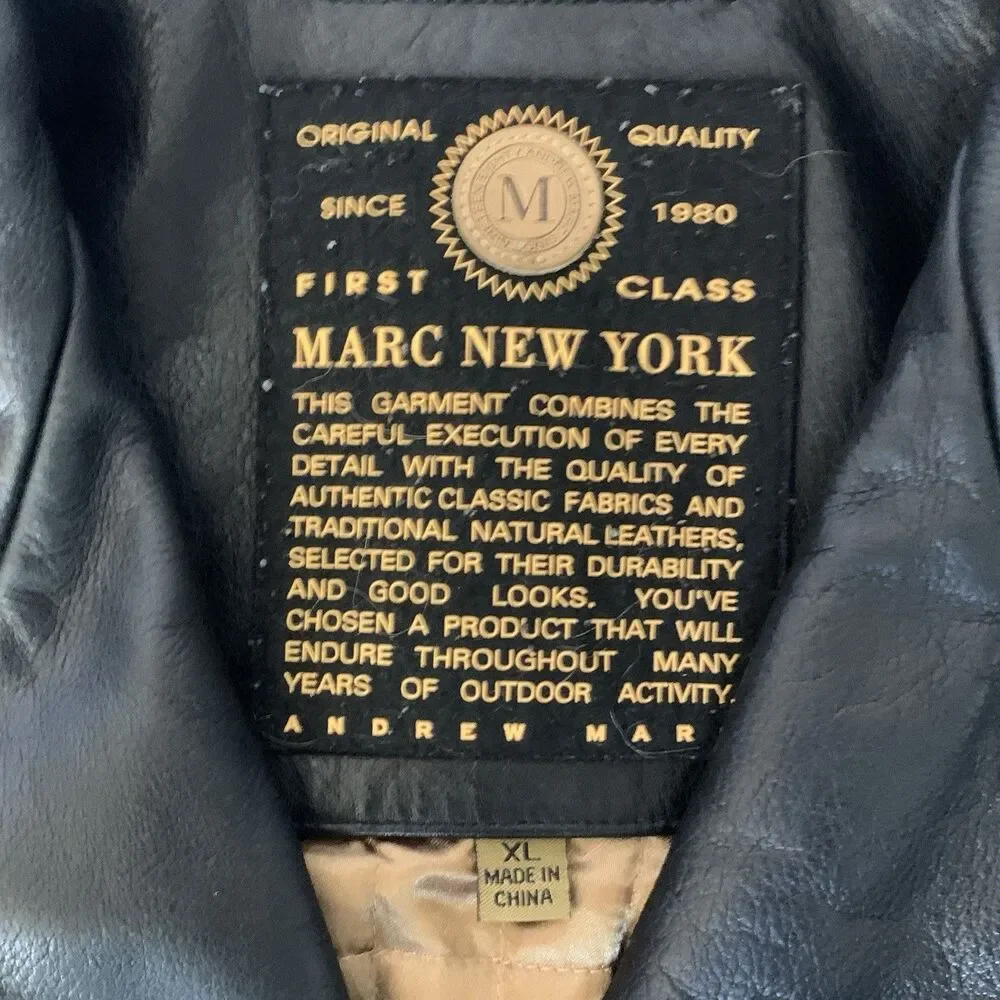 Vintage Marc New York Men’s Black Leather Jacket XL Button Front Coat Heavy Y2K